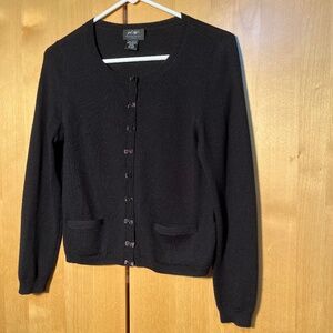 Long Sleeve Black Cardigan Size PS Lord and Taylor Extra Fine Merino Wool